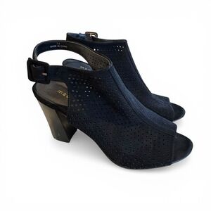 Madden Girl Womens Black Laser Cut Perforated Slingback Block Heel Sandals 7.5